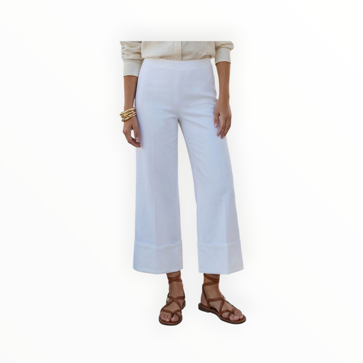 Fifteen Twenty Regina Cuff Cropped Pants- Off White