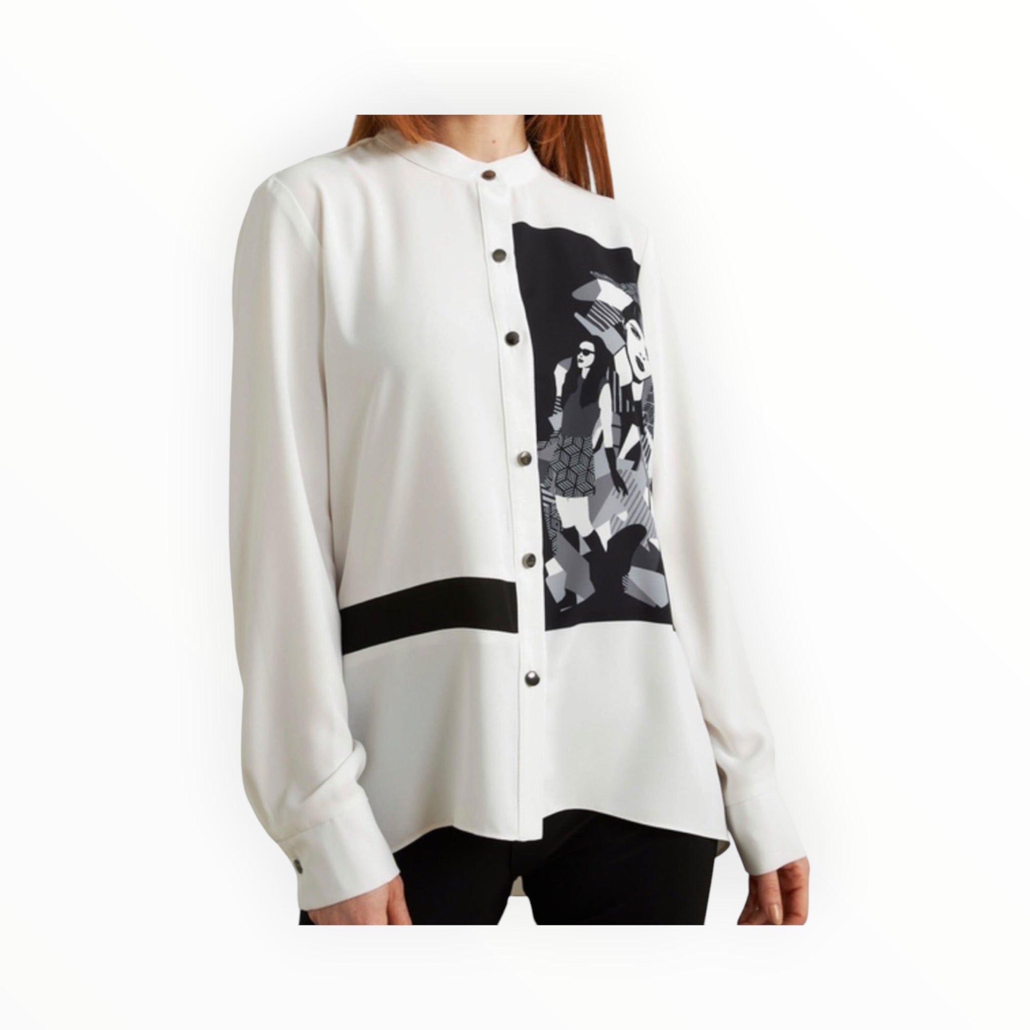 Joseph Ribkoff Printed Georgette Blouse - White