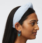 Lele Sadoughi Blue Knotted Seersucker Headband
