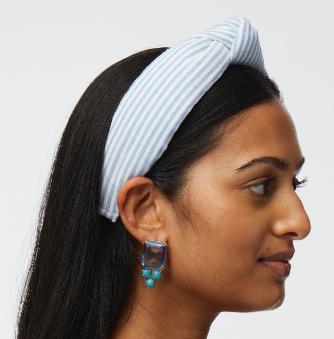 Lele Sadoughi Blue Knotted Seersucker Headband