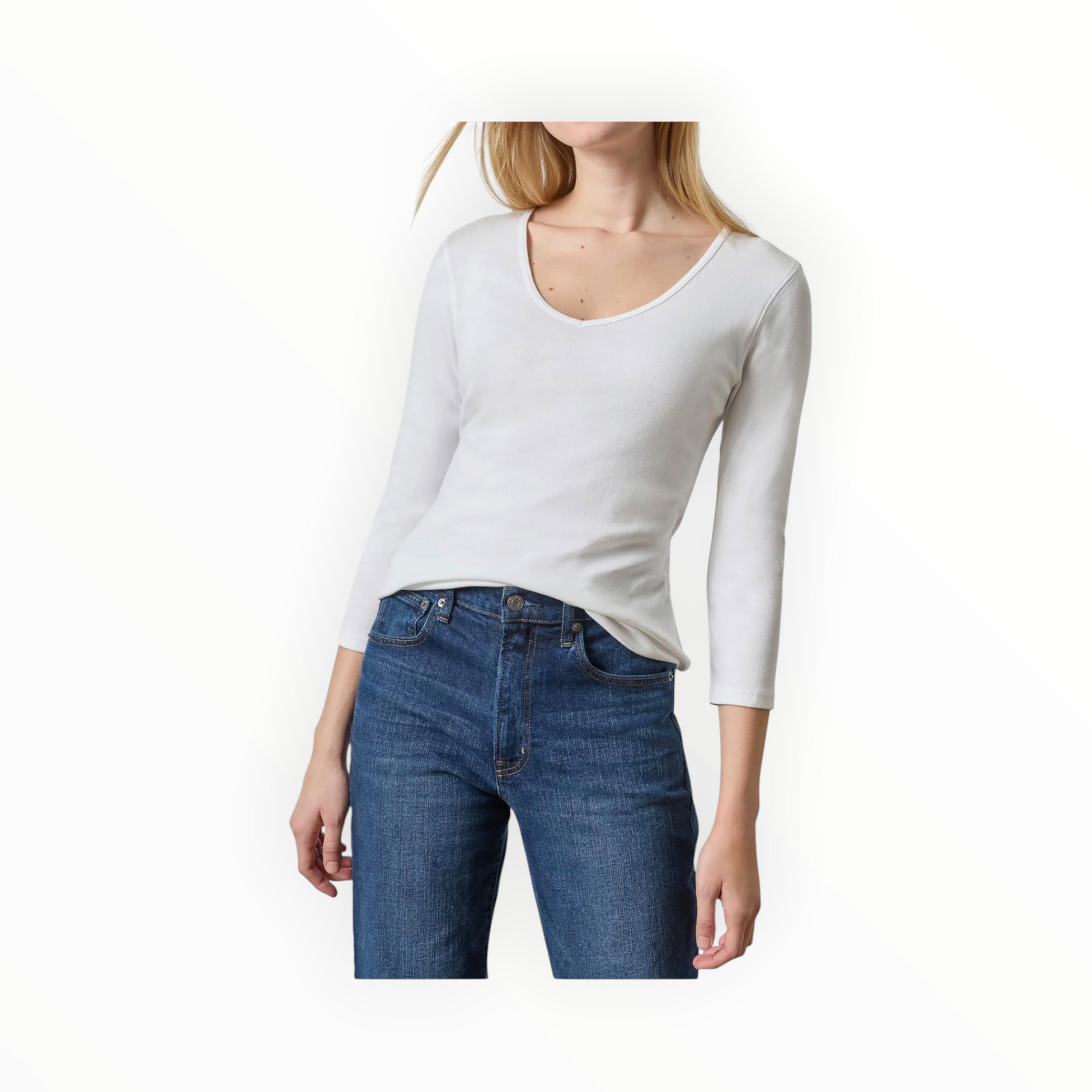 LILLA|P 3/4 Sleeve V-Neck - White