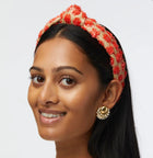 Lele Sadoughi Natural Melon Slim Knotted Dotted Raffia Headband