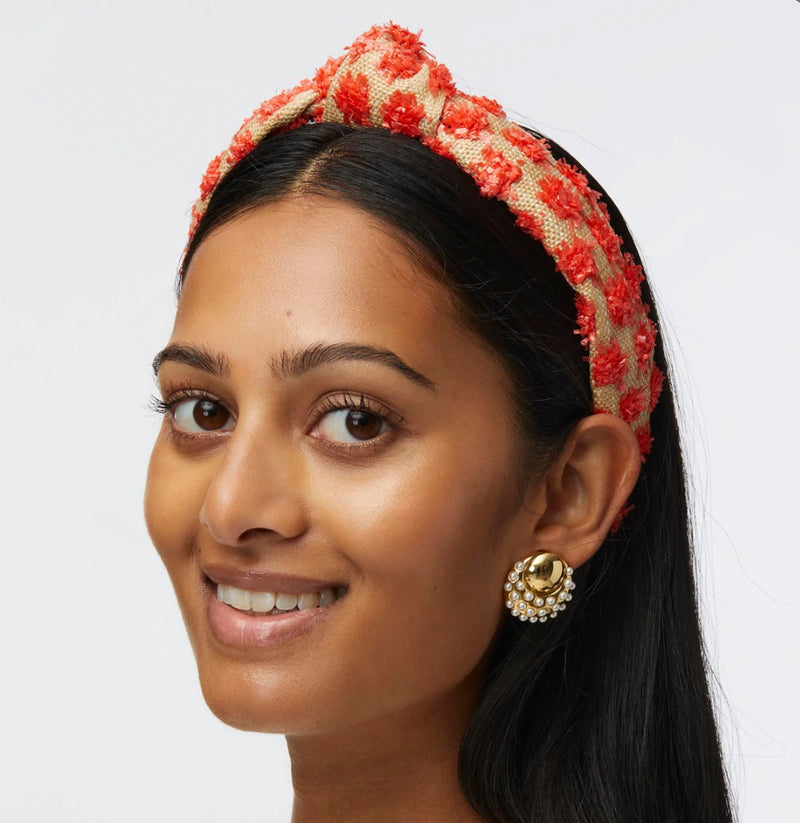 Lele Sadoughi Natural Melon Slim Knotted Dotted Raffia Headband