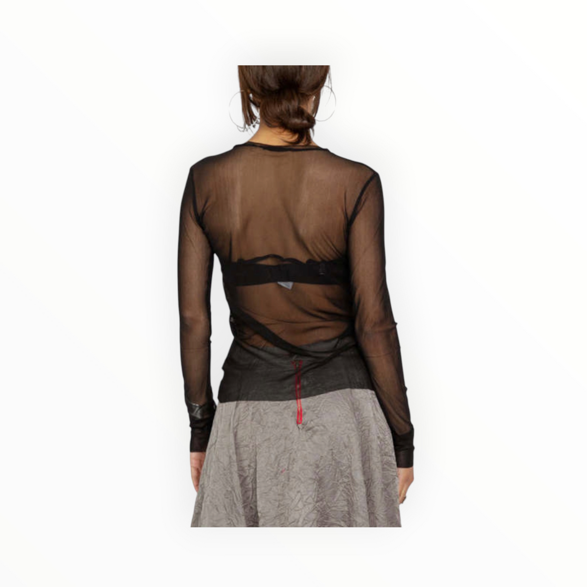 Brazeau Tricot Tulle Long Sleeve Tee - Coal Black