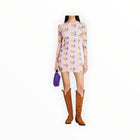 GANNI Ruched Floral Print Stretch Mesh Dress
