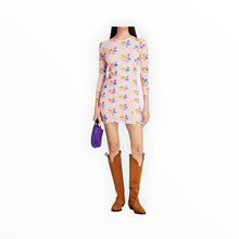 GANNI Ruched Floral Print Stretch Mesh Dress