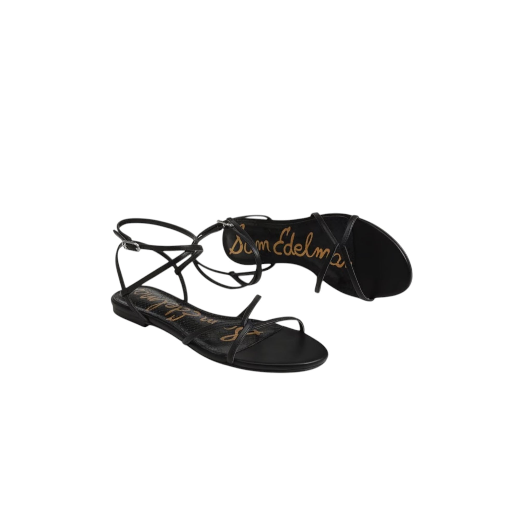 Sam Edelman Ellina Strappy Flat Sandal - Black Leather