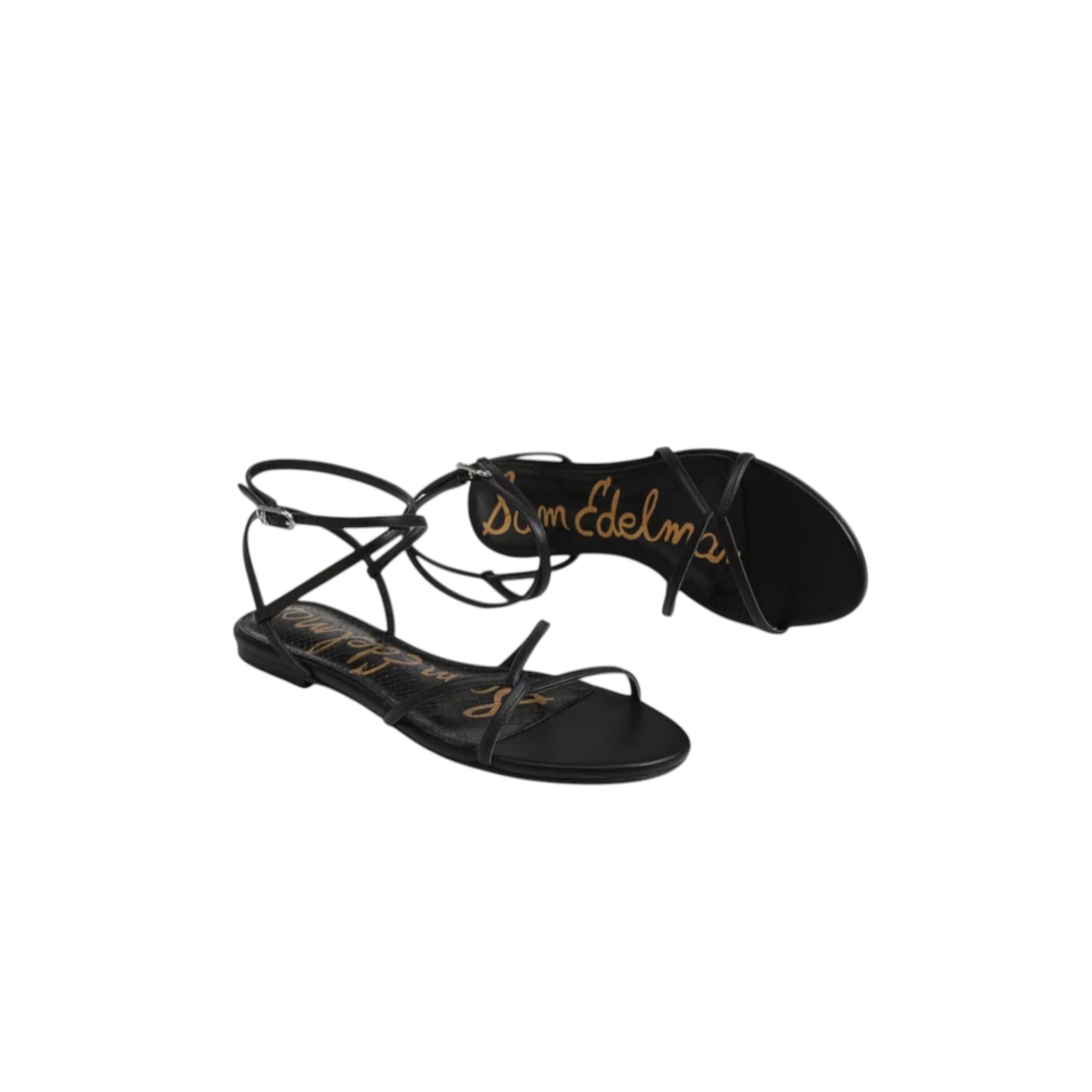 Sam Edelman Ellina Strappy Flat Sandal - Black Leather