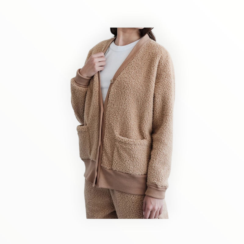 Stateside Double Faced Sherpa Oversized Cardigan - Teddy