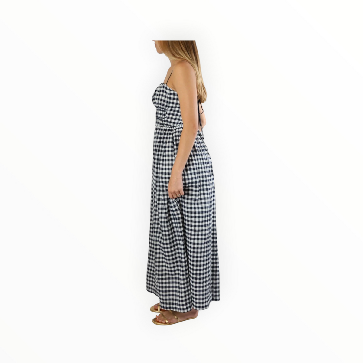 Stateside Soft Gingham Midi Dress - Navy