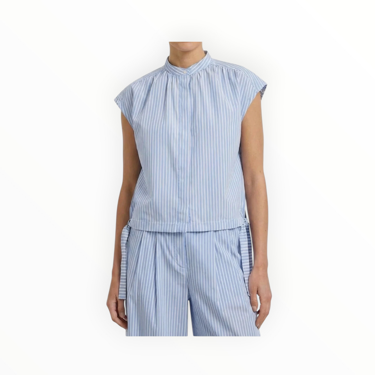 Oui Button Down Blouse - Light Blue/White Stripe