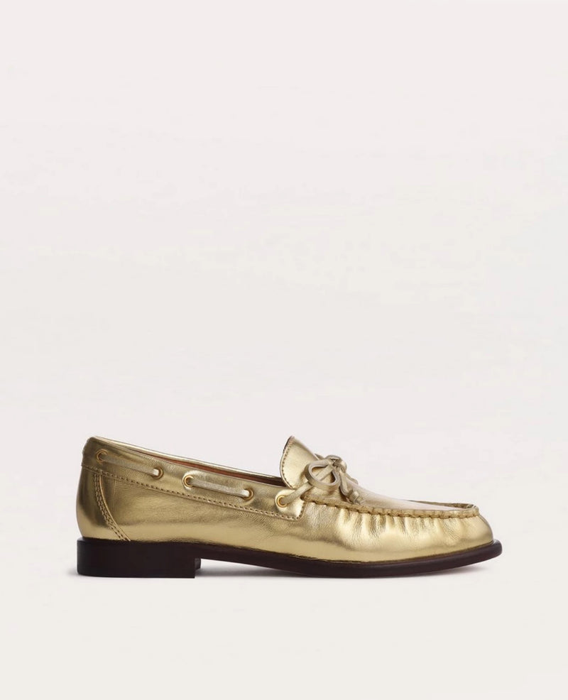 rag & bone Carter Metallic Leather Boat Shoes - Gold