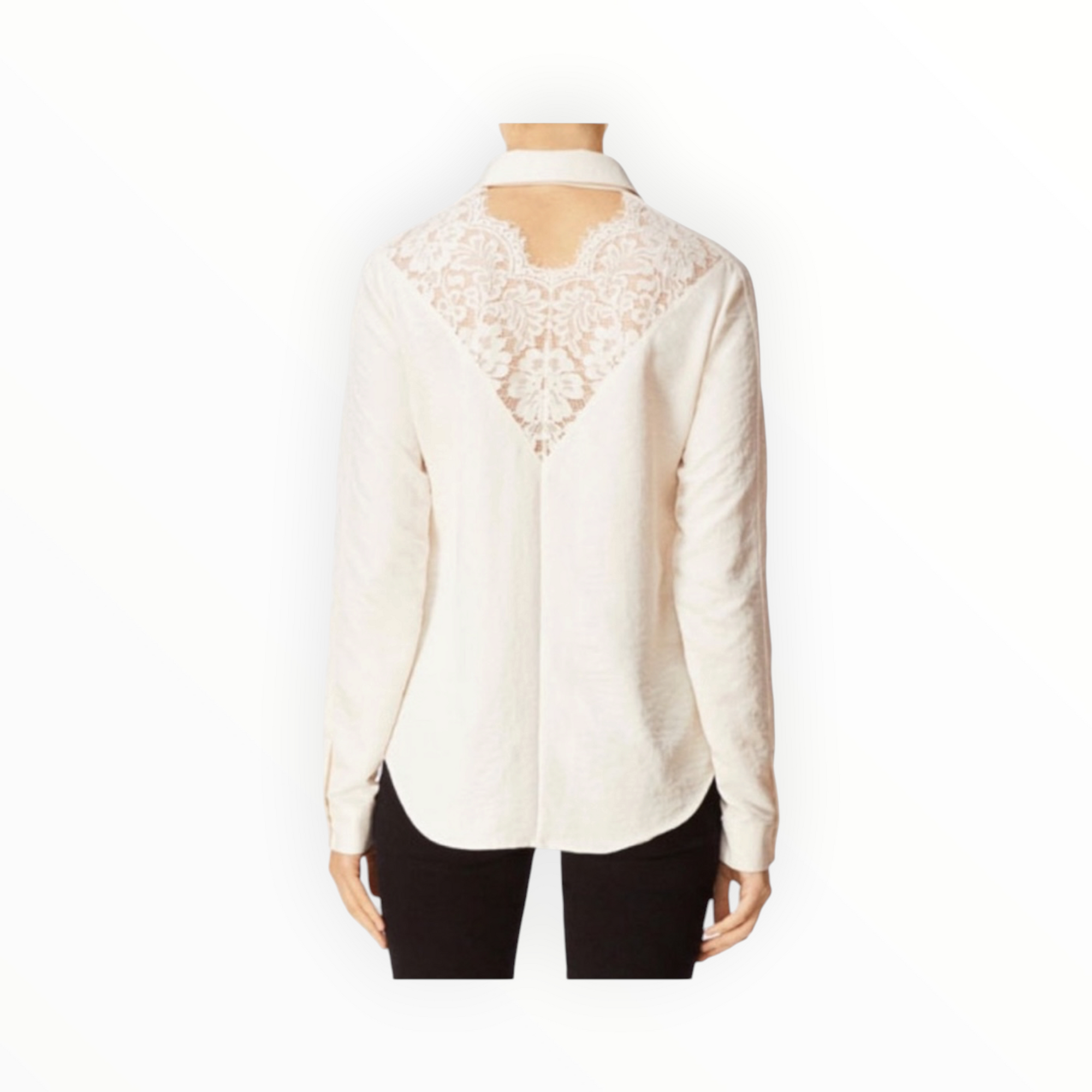 J Brand Lula Button-Front Long Sleeve Lace Inset Shirt - Moonbeam