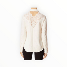 J Brand Lula Button-Front Long Sleeve Lace Inset Shirt - Moonbeam