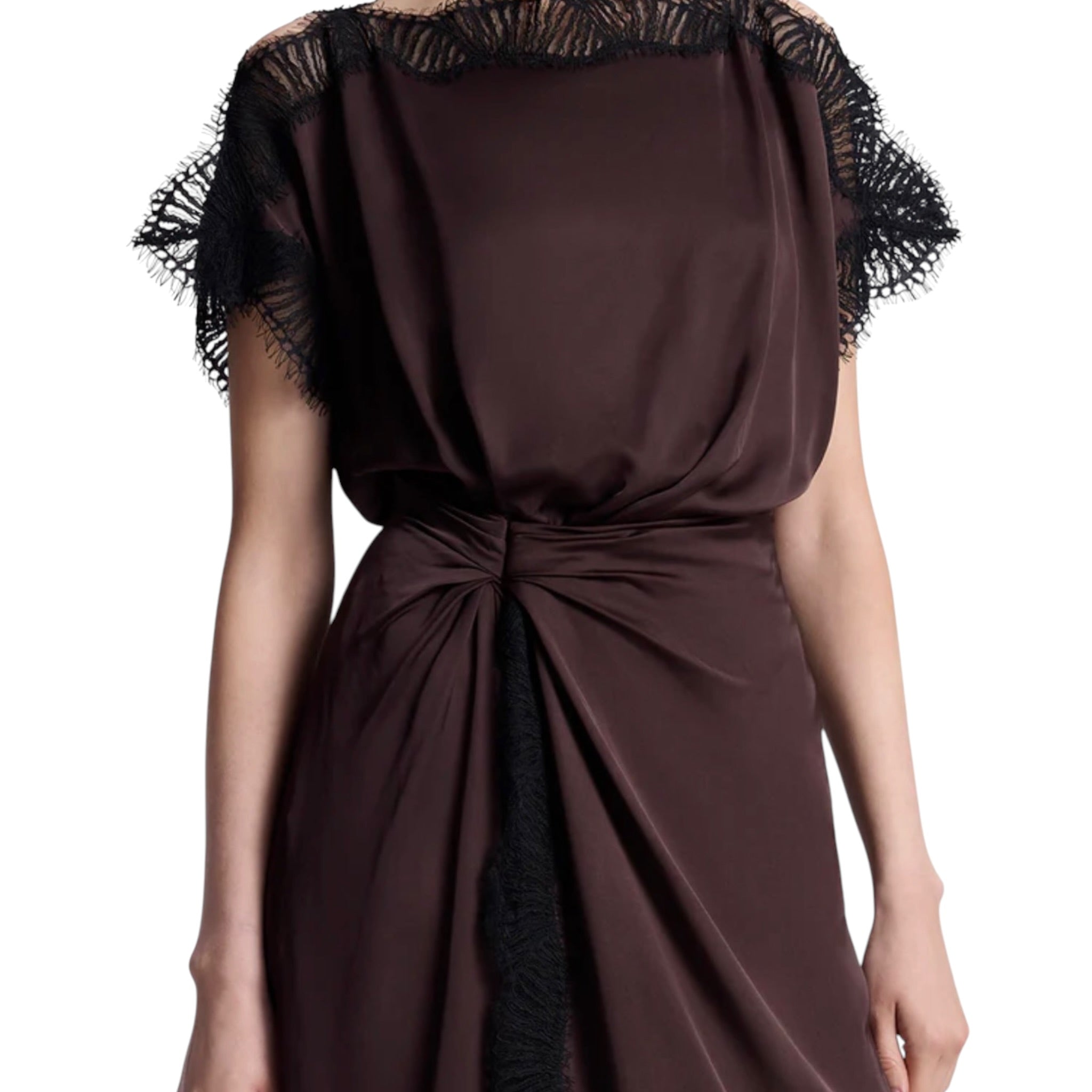 A.L.C. Luna Satin And Lace Midi Dress - Cocoa/Black