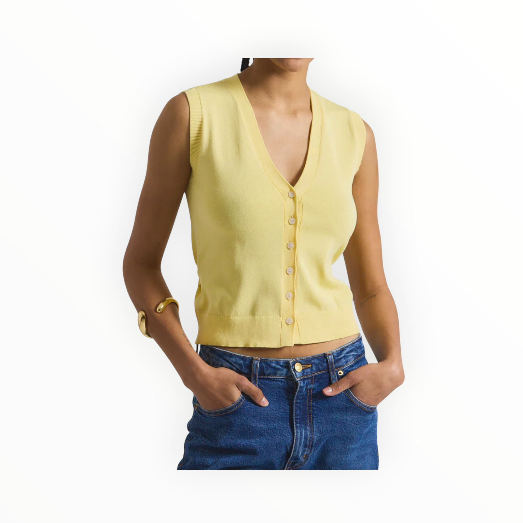 Derek Lam 10 Crosby Brit Sleeveless Cardigan - Buttercup
