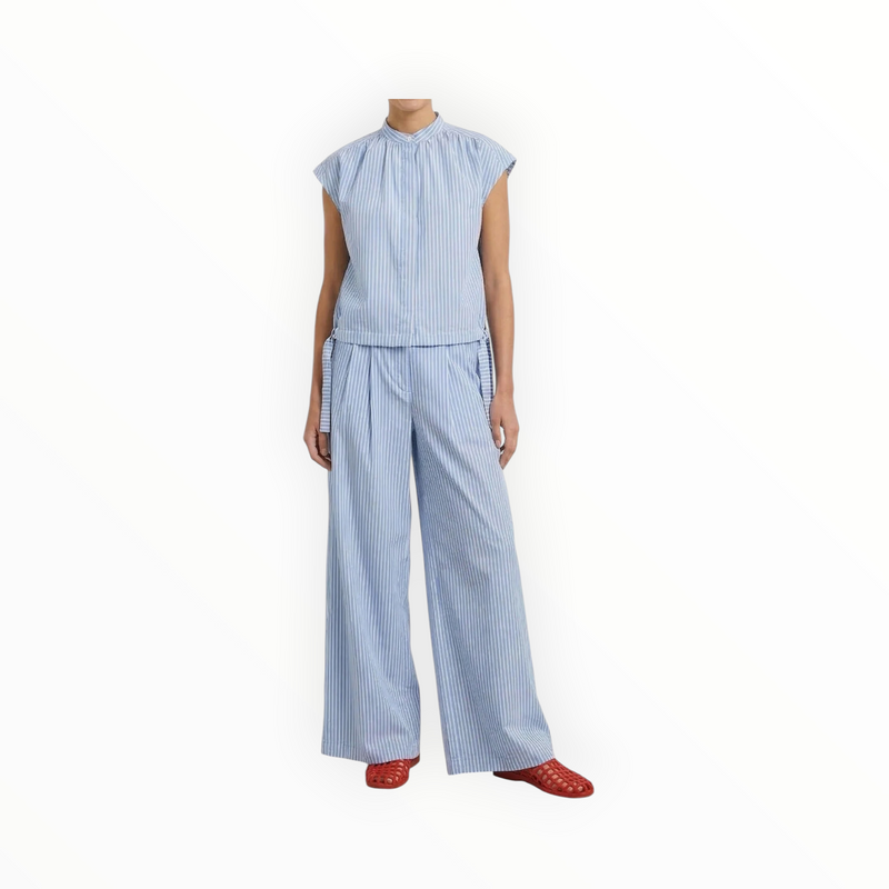 Oui Button Down Blouse - Light Blue/White Stripe