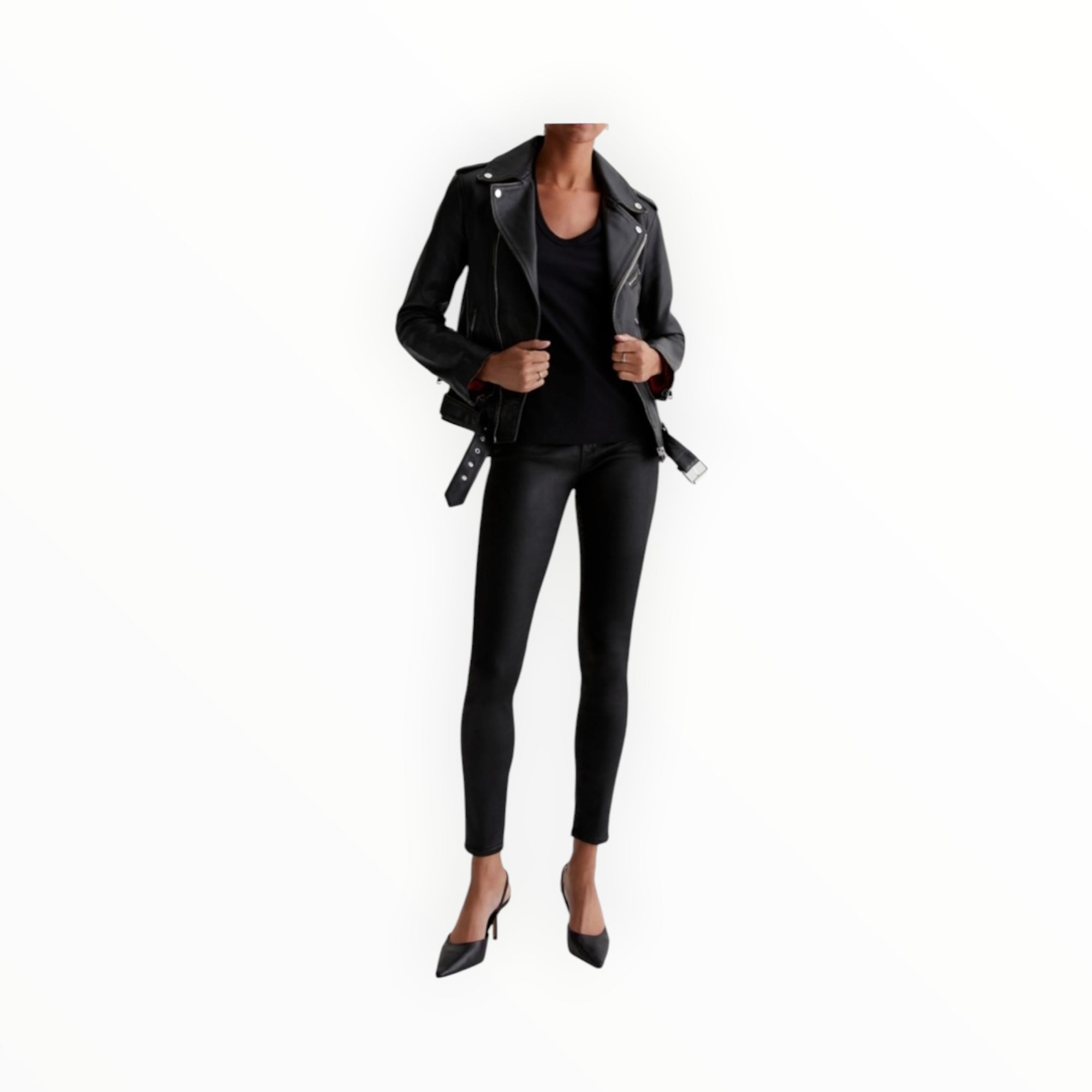 AG Jeans Farrah High Rise Faux Leatherette Ankle Skinny - Super Black