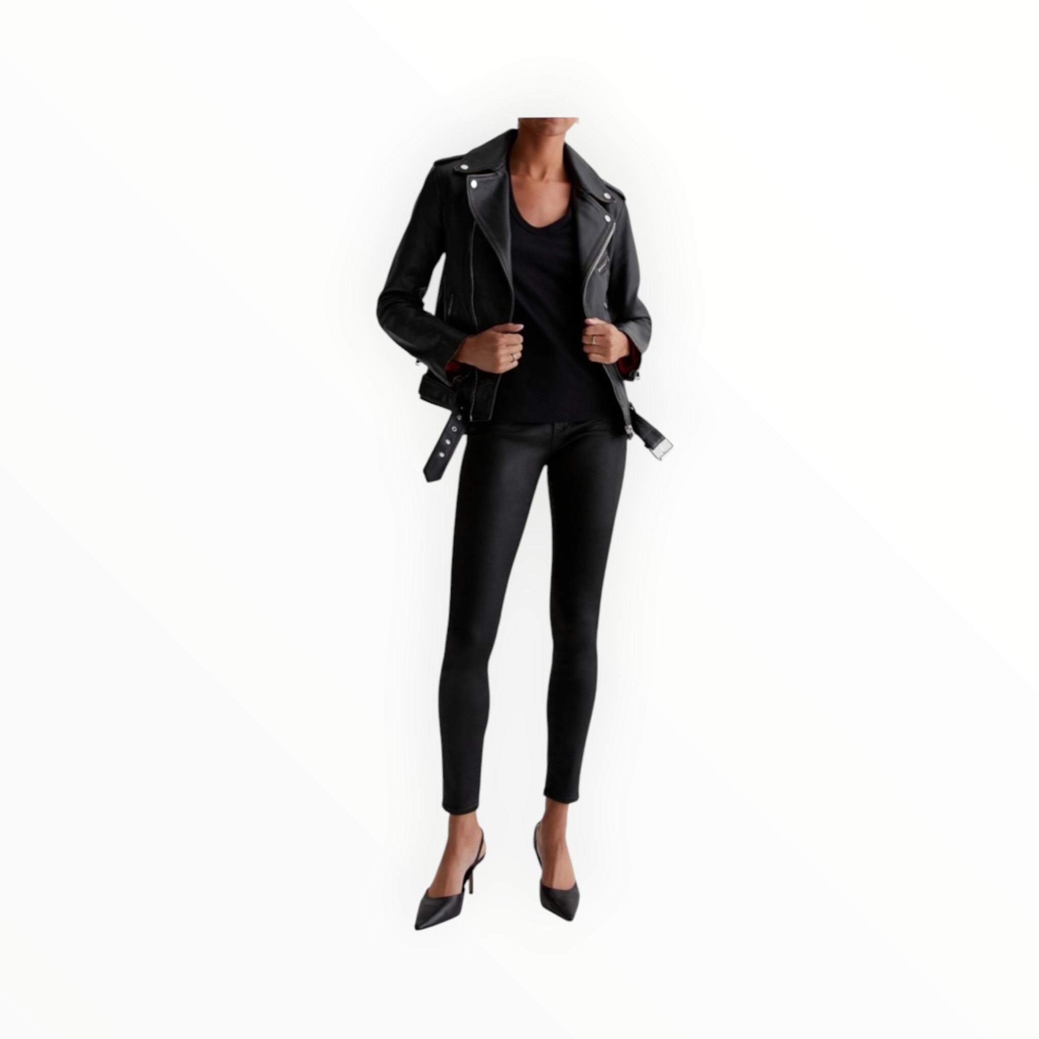 AG Jeans Farrah High Rise Faux Leatherette Ankle Skinny - Super Black