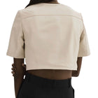 Lamarque Kirsi Gold Cropped Biker Jacket - Bone