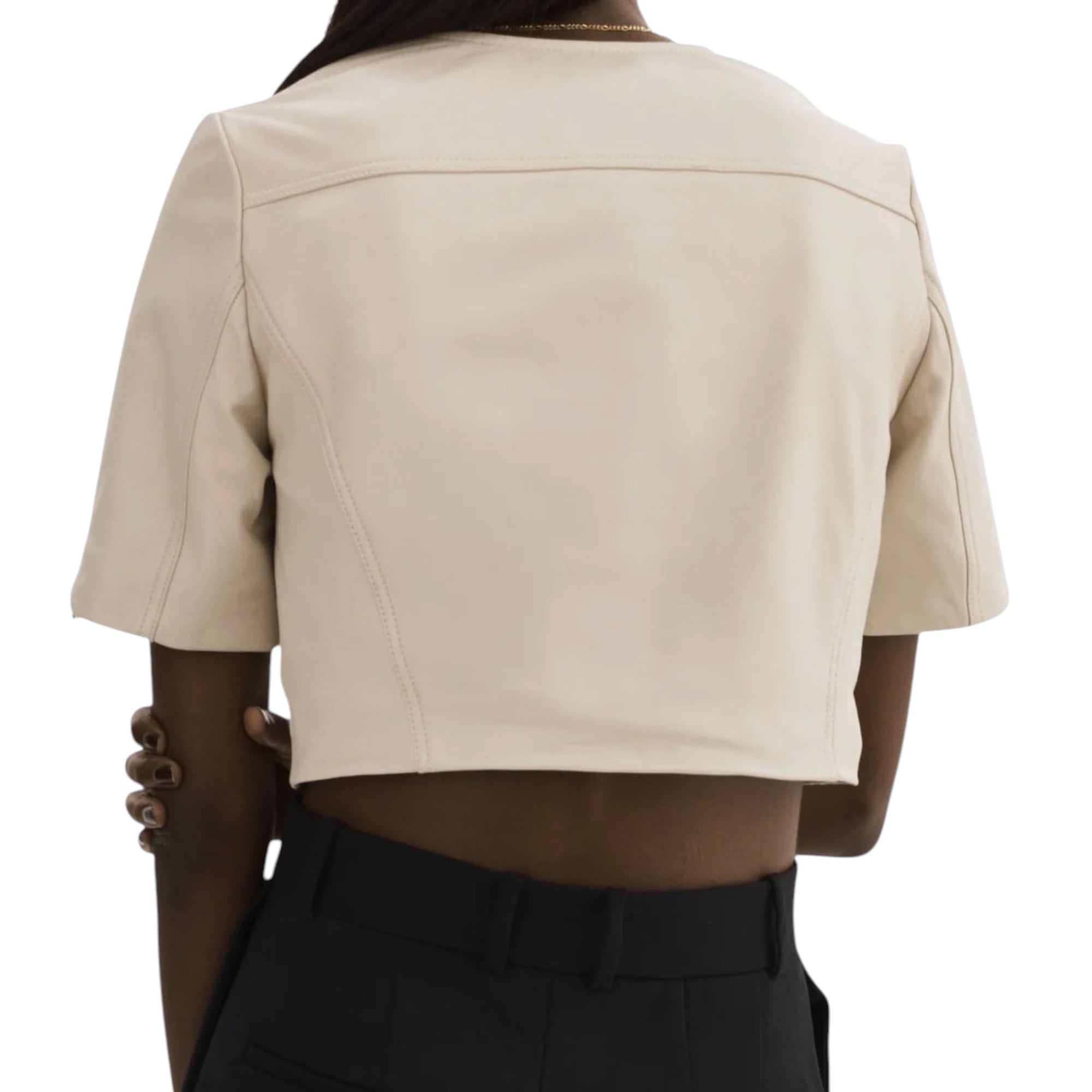 Lamarque Kirsi Gold Cropped Biker Jacket - Bone