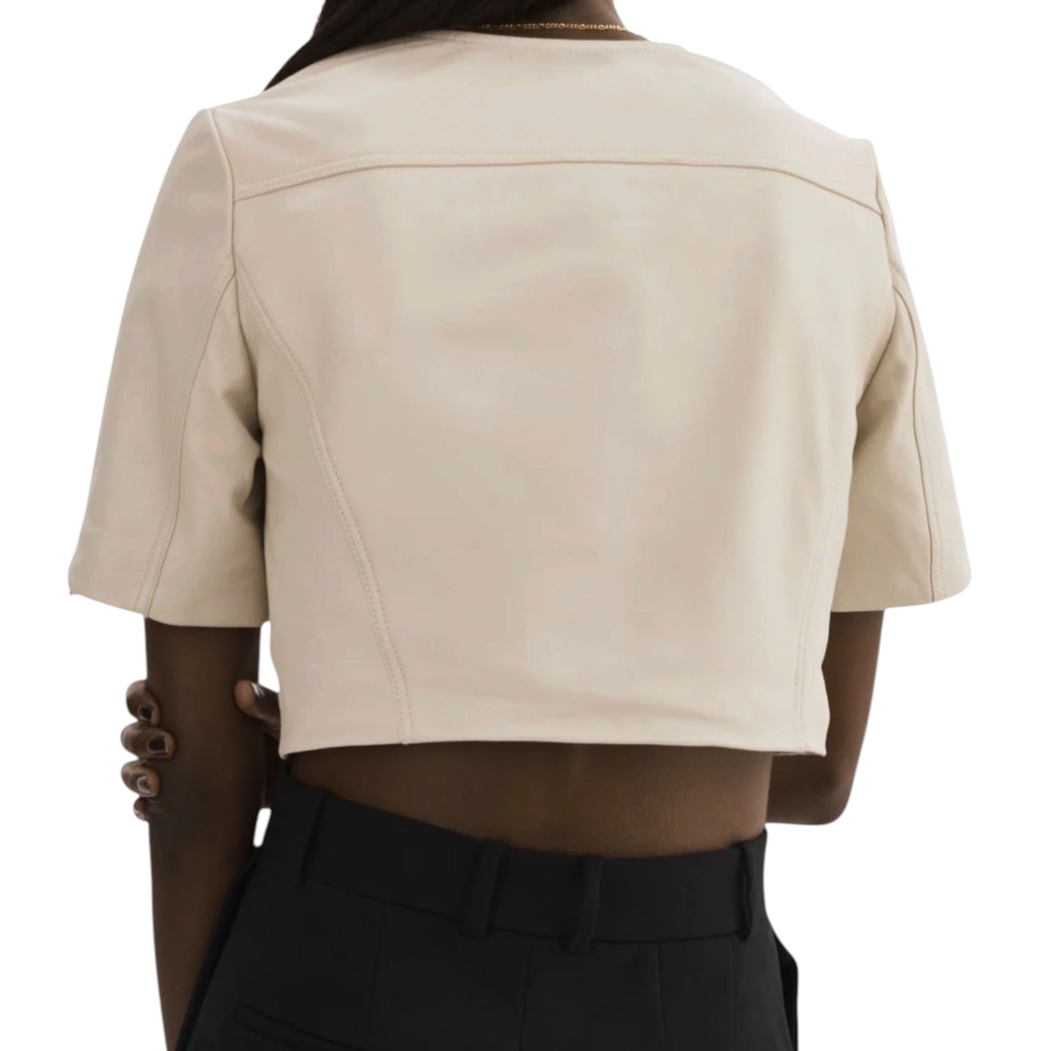 Lamarque Kirsi Gold Cropped Biker Jacket - Bone