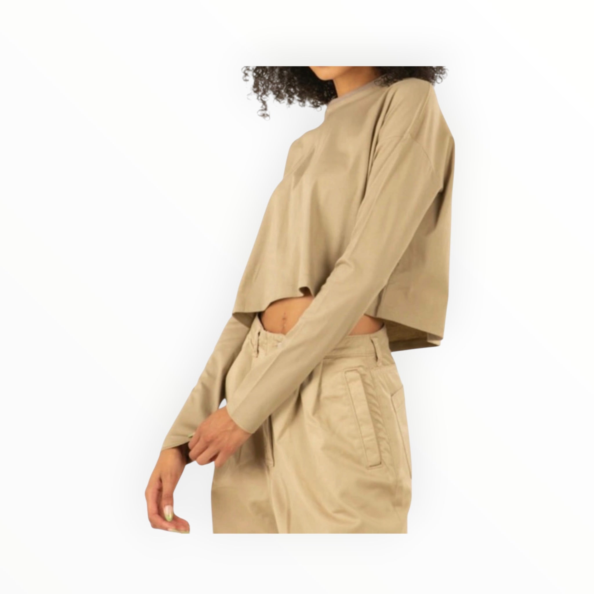 Moussy Vintage Cropped Long Sleeve Tee - Khaki