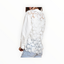Jessie Liu Cotton Shirt with 3-D Applique Lace Back - White