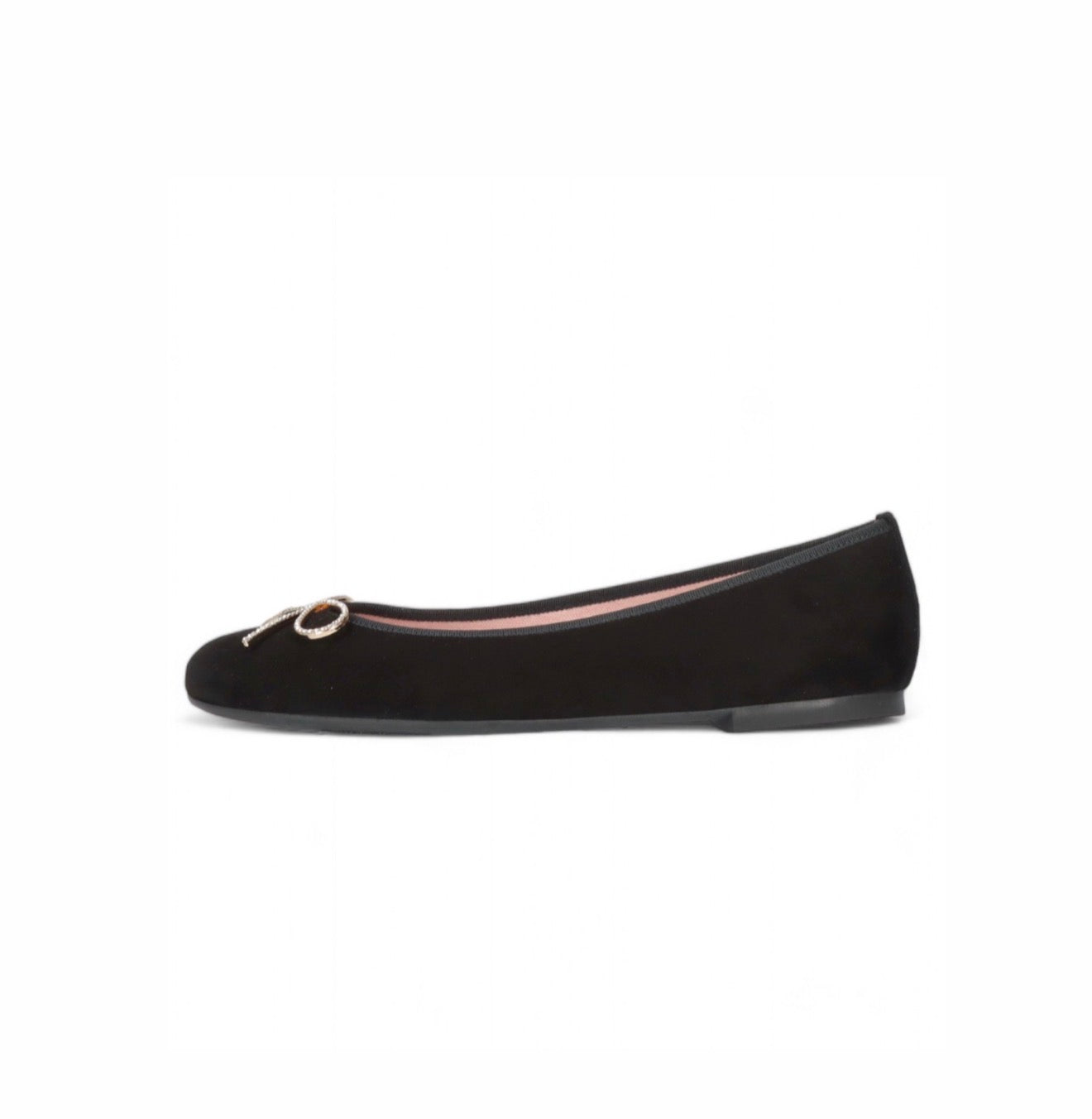 Pretty Ballerinas Nicole Suede Ballet Flats With Decorative Metal Bow - Black