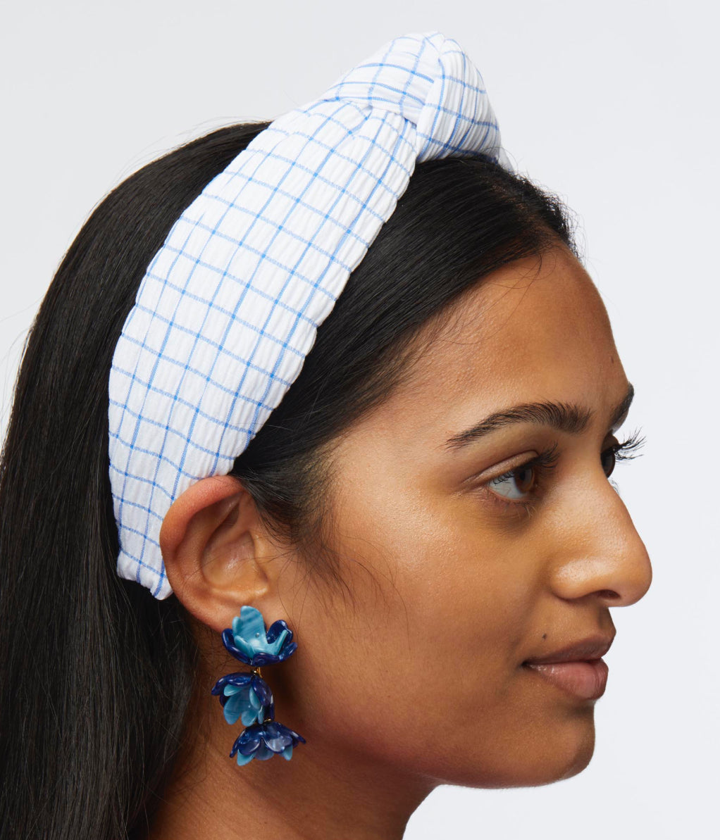 Lele Sadoughi Ivory Azure Knotted Seersucker Headband