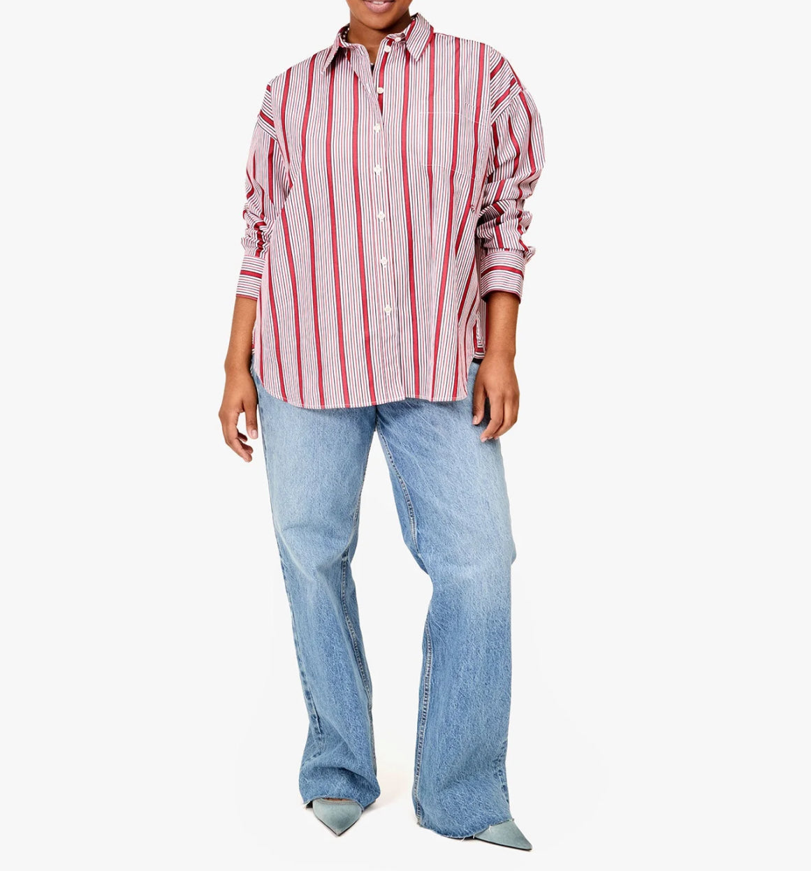 Clare V. Emilette Oversized Shirt - Red/Cream Stripe