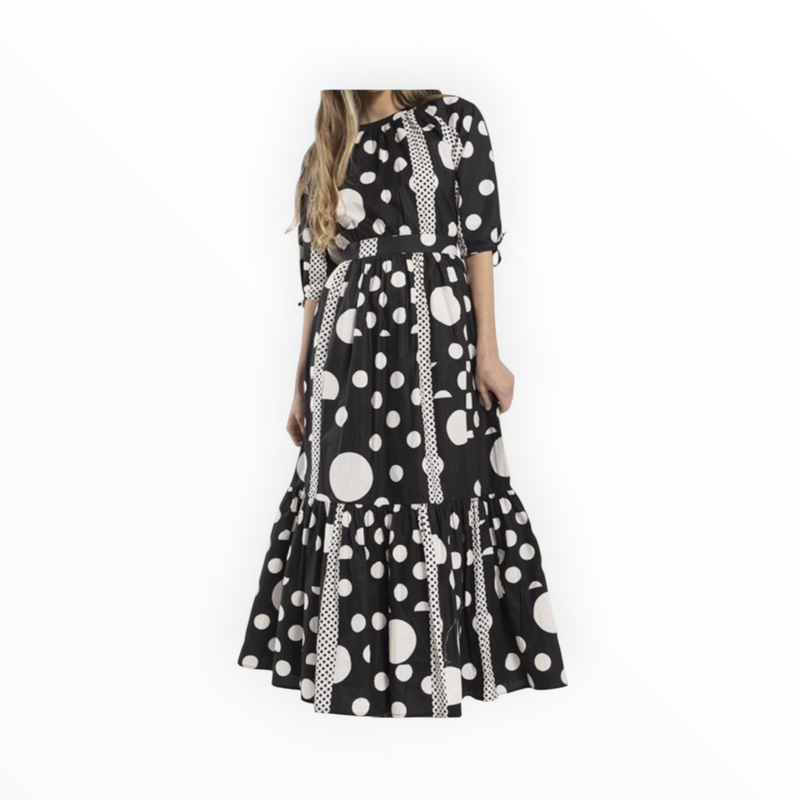 Static Textured Tiered Dress - Black/White