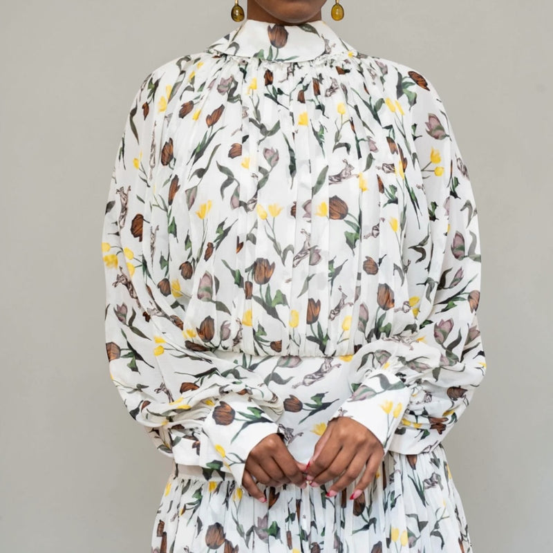 Marni Chiffon Dress with Tulips and Hares - Multi