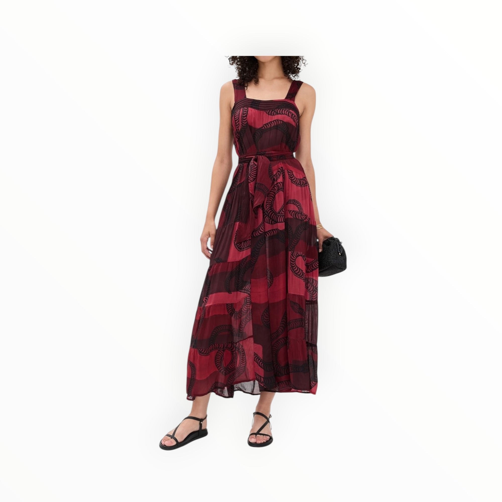Natalie Martin Jasmine Maxi Dress With Sash - Ament Snake Oxblood