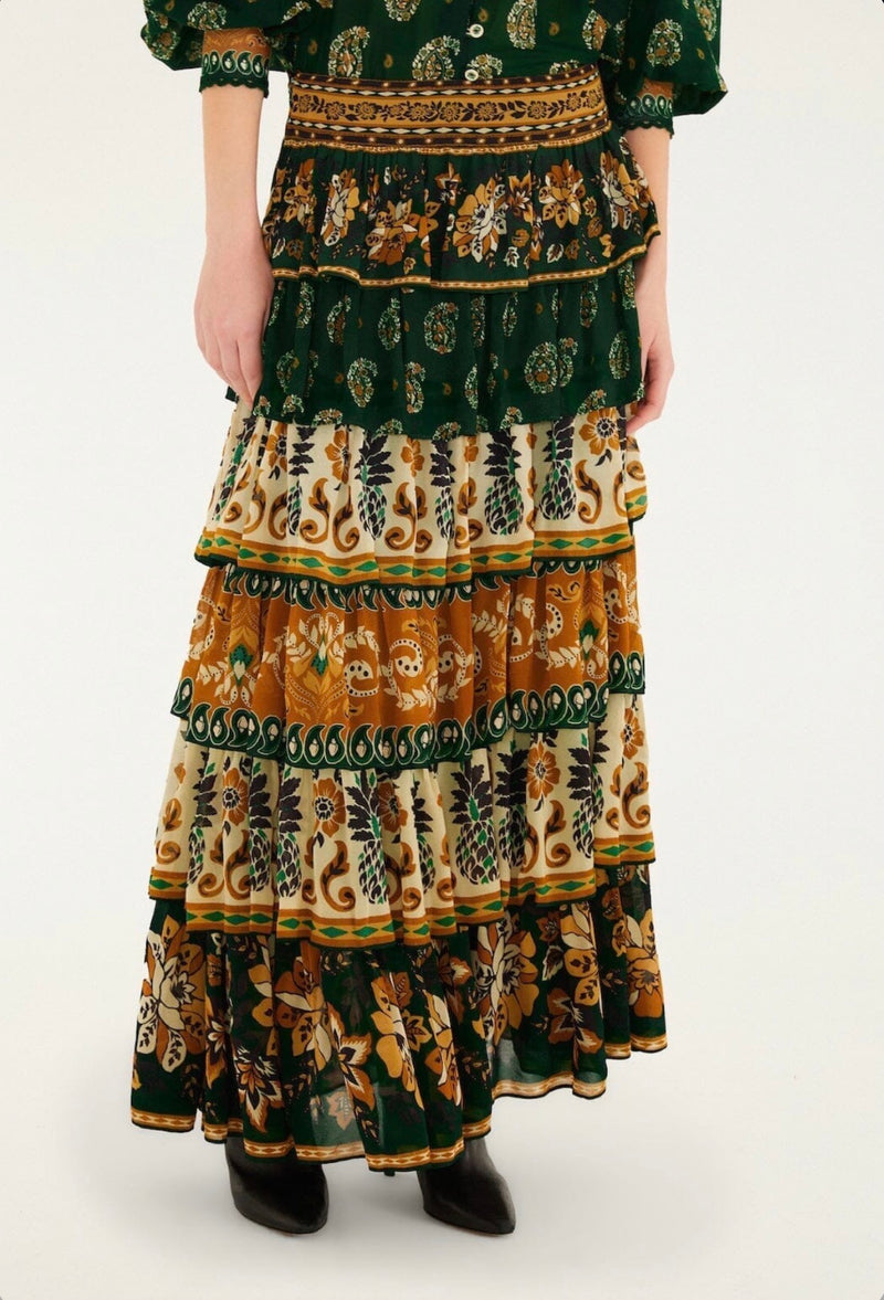 FARM Rio Ayla Mixed Scarves Layered Maxi Skirt