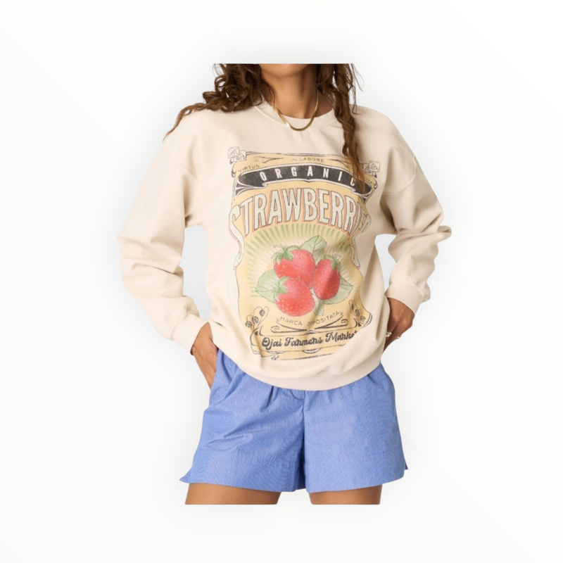 Project Social T Strawberries Oversized Sweatshirt - Brushed Bone