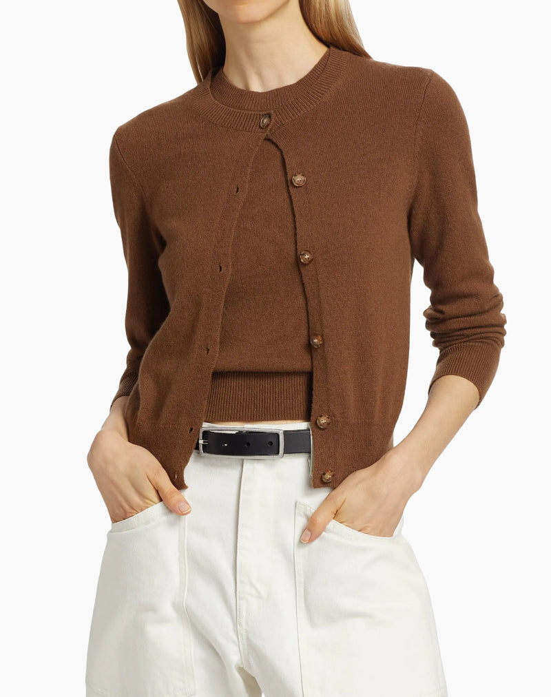 Nili Lotan March Crewneck Cashmere Cardigan - Coffee