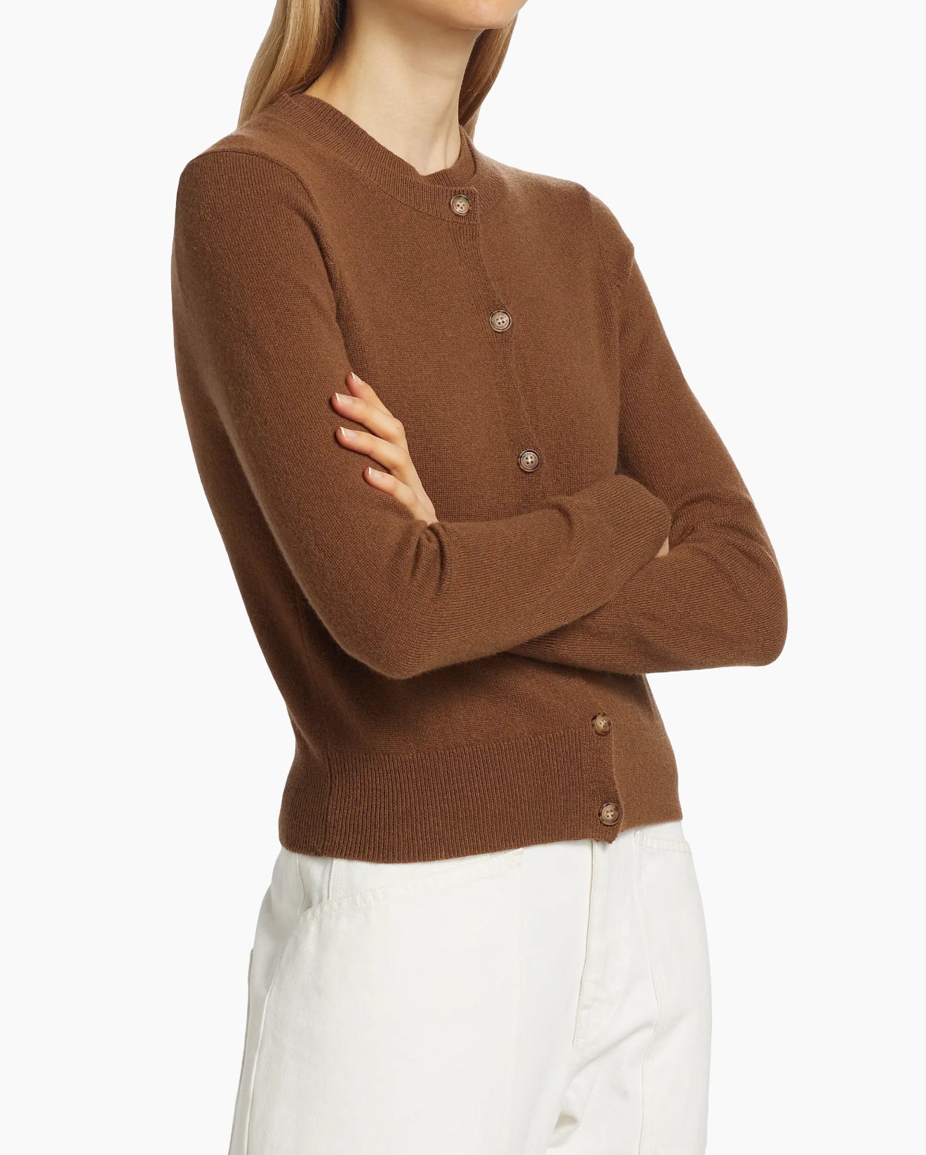 Nili Lotan March Crewneck Cashmere Cardigan - Coffee
