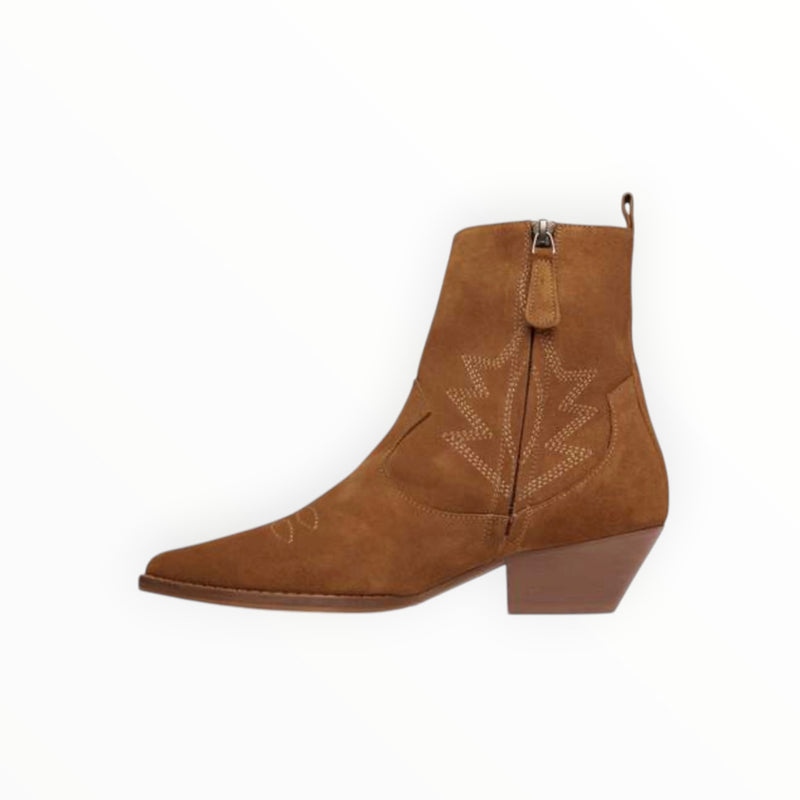 Frēda Salvador Jolene Western Ankle Boot - Bronze Suede