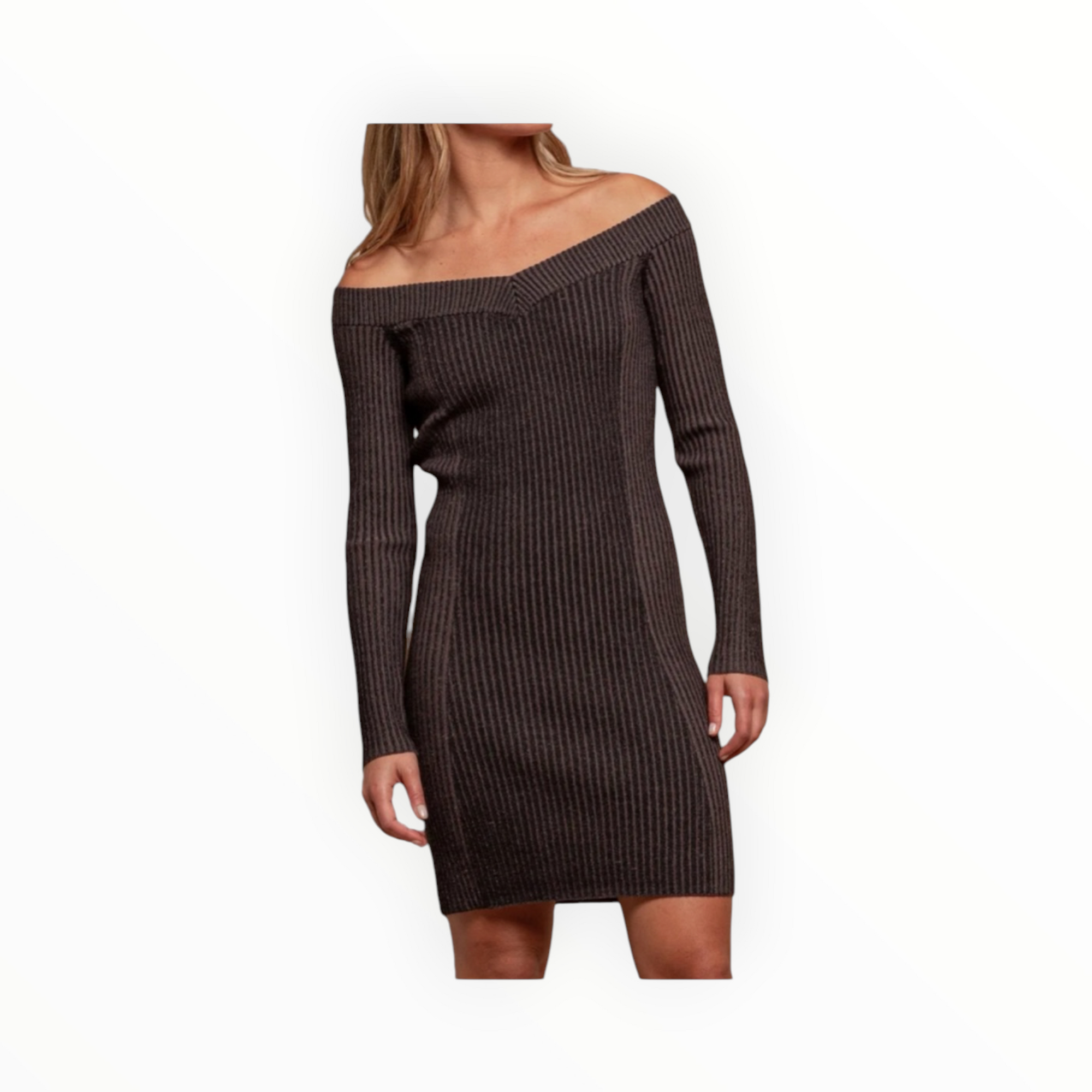 Red Haute Off Shoulder Dress- Charcoal