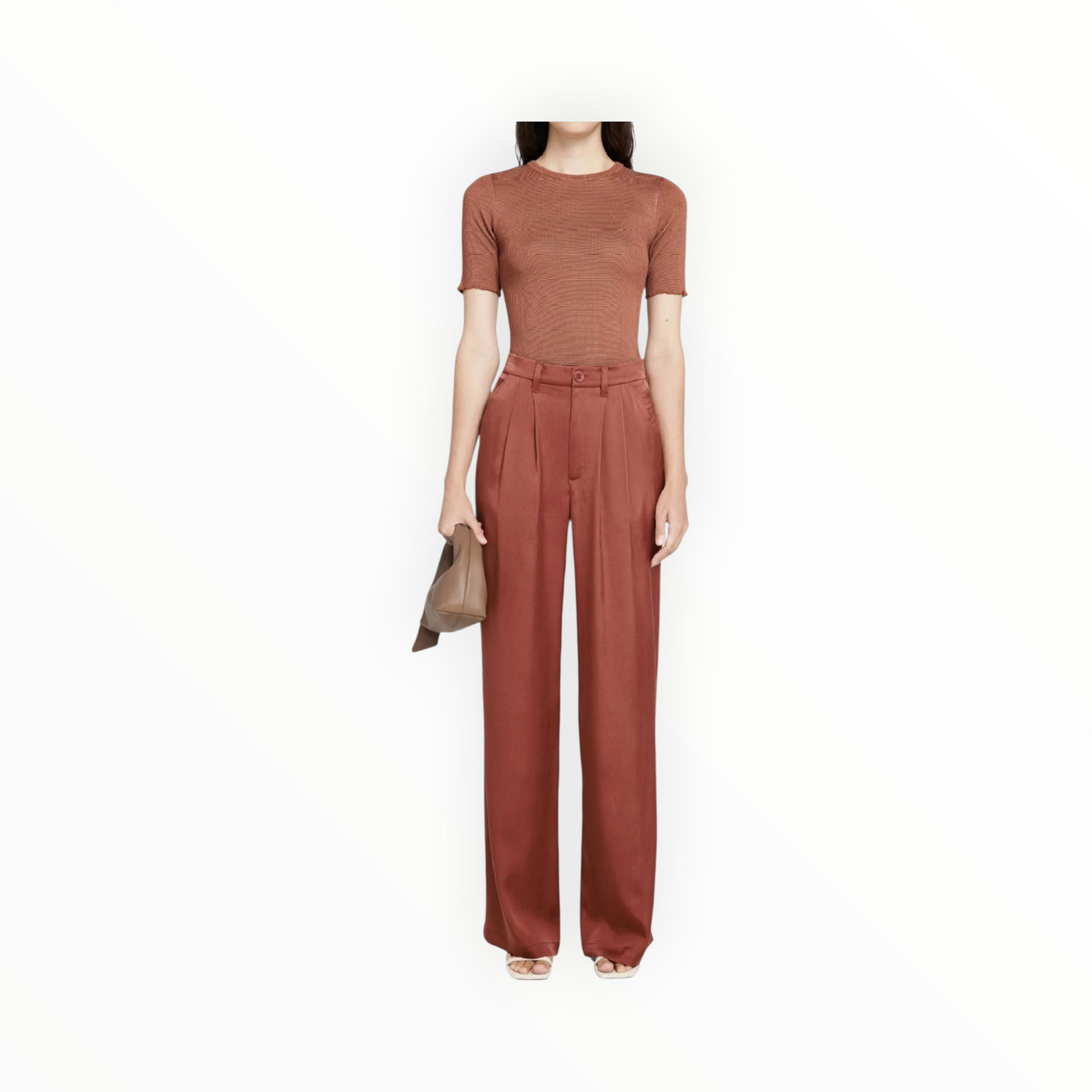 Anine Bing Carrie Silk Trousers - Terracotta