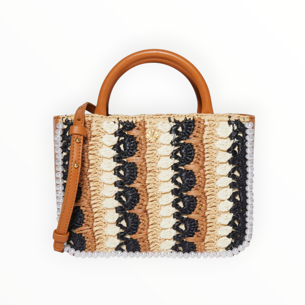 Lele Sadoughi Neutral Night Maya Raffia Mini Tote