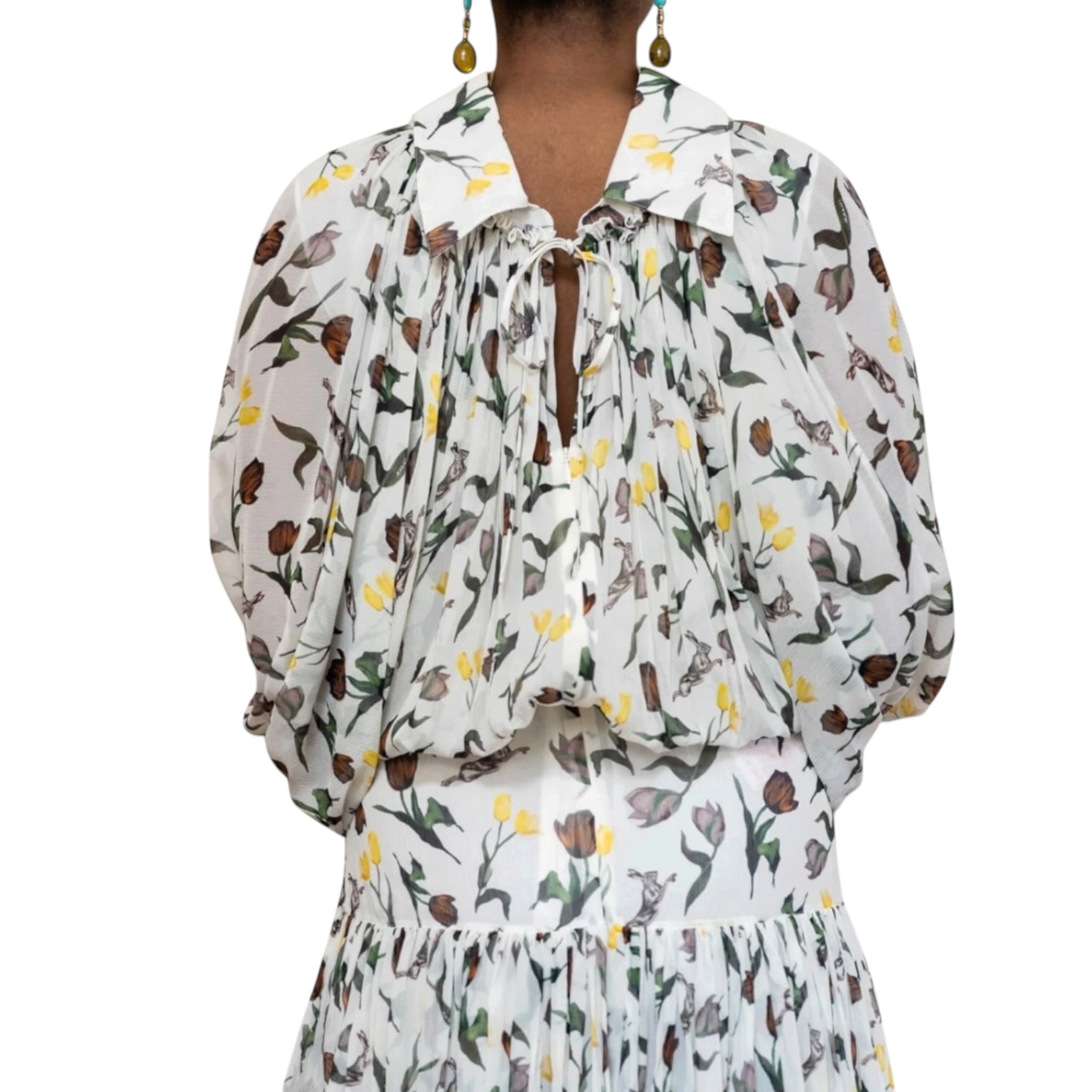 Marni Chiffon Dress with Tulips and Hares - Multi