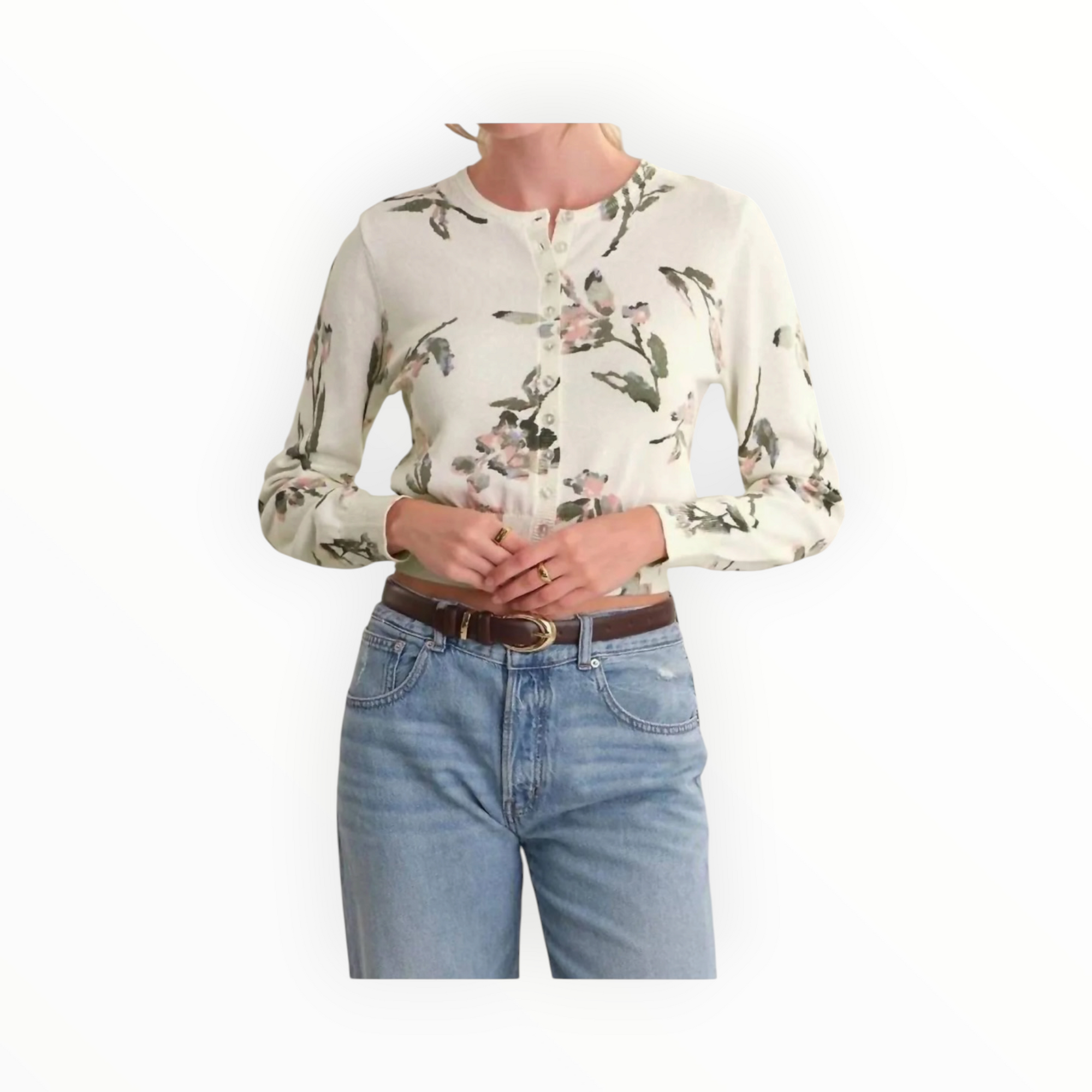 525 America Aster Floral Cardigan - Chalk Combo