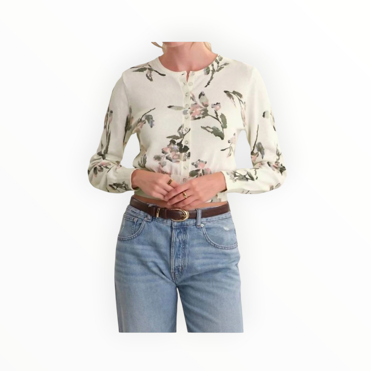 525 America Aster Floral Cardigan - Chalk Combo
