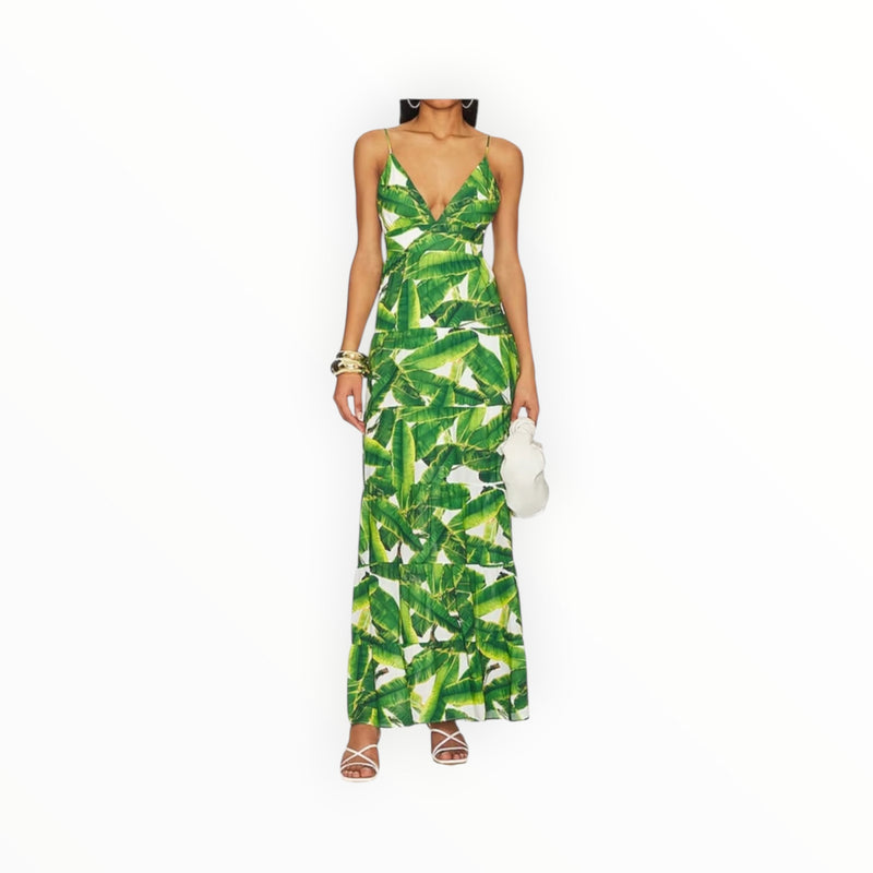 alice + olivia Karolina Halter Dress - Sun Palm/Off White