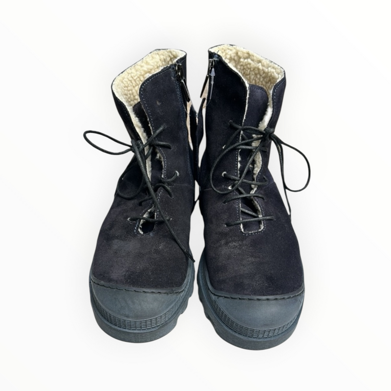 Lofina Lace Up Suede Boots W/Shearling Interior - Navy
