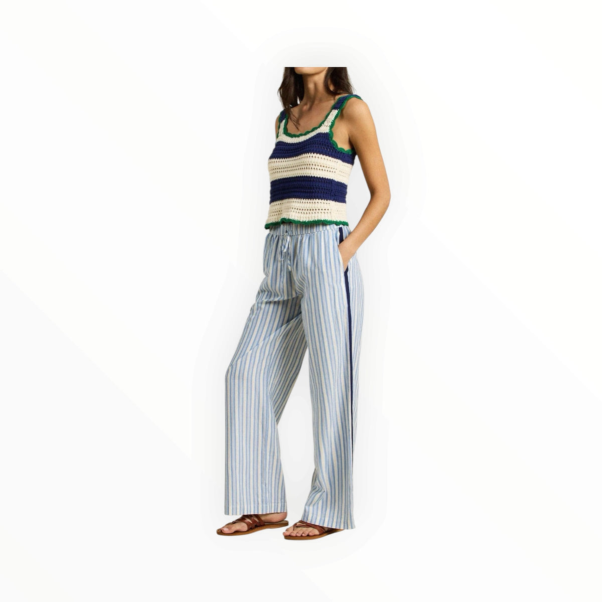 Trovata Justine Sweater Tank - Navy W/Antique White Stripe