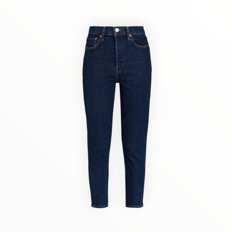 Re/Done The 90s High Rise Ankle Crop - Dark Rinse