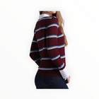 Minnie Rose Cotton Cashmere Striped Long Sleeve Collared Polo - Bordeaux Combo